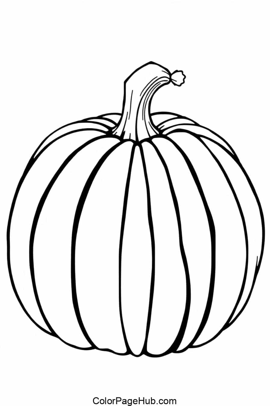 Classic black-and-white pumpkin with a simple stem, perfect for Pumpkin Coloring Pages, free printable fun.