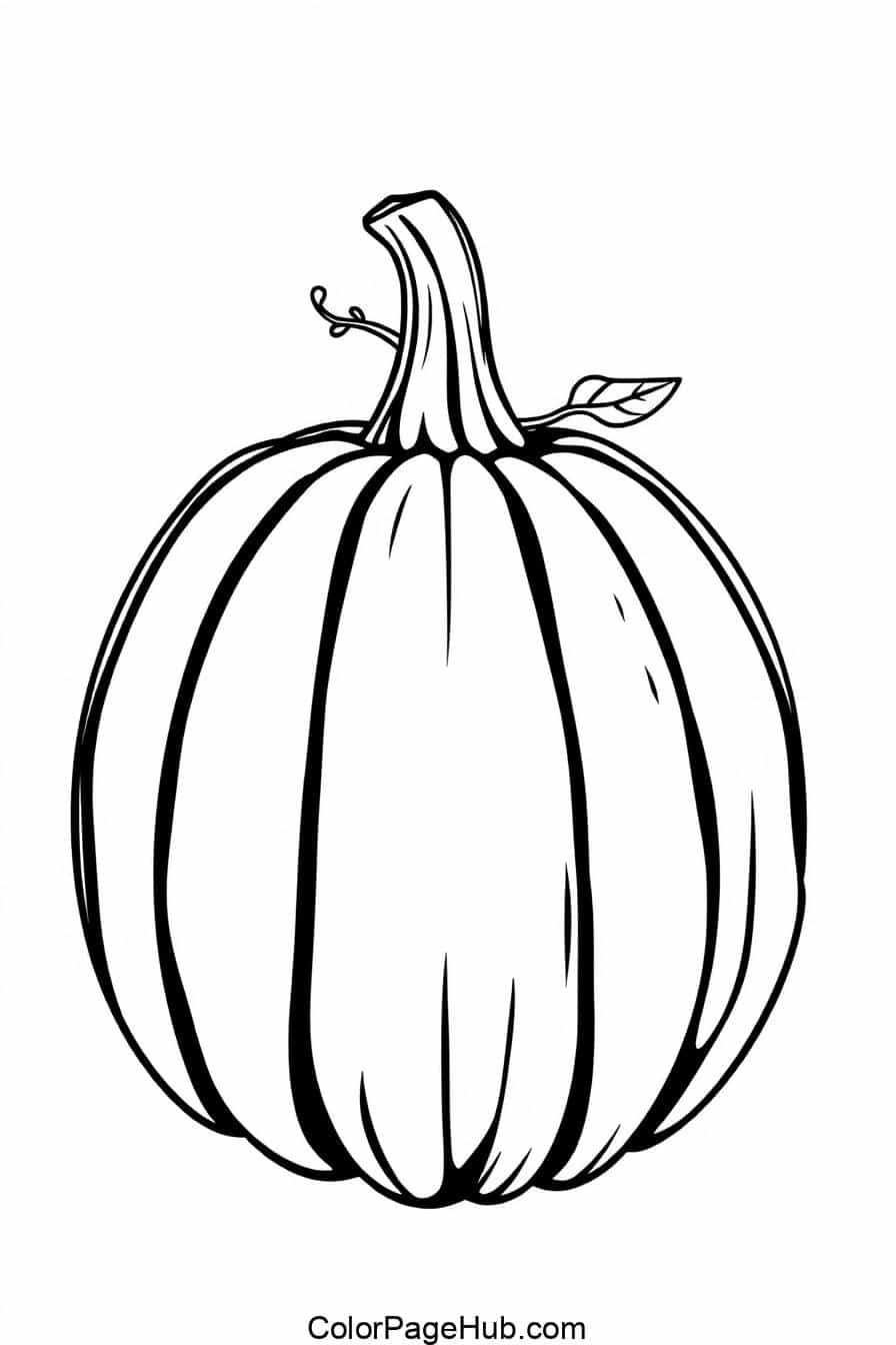 Black-and-white pumpkin with a thick stem and vine, great for Pumpkin Coloring Pages, free printable activity.