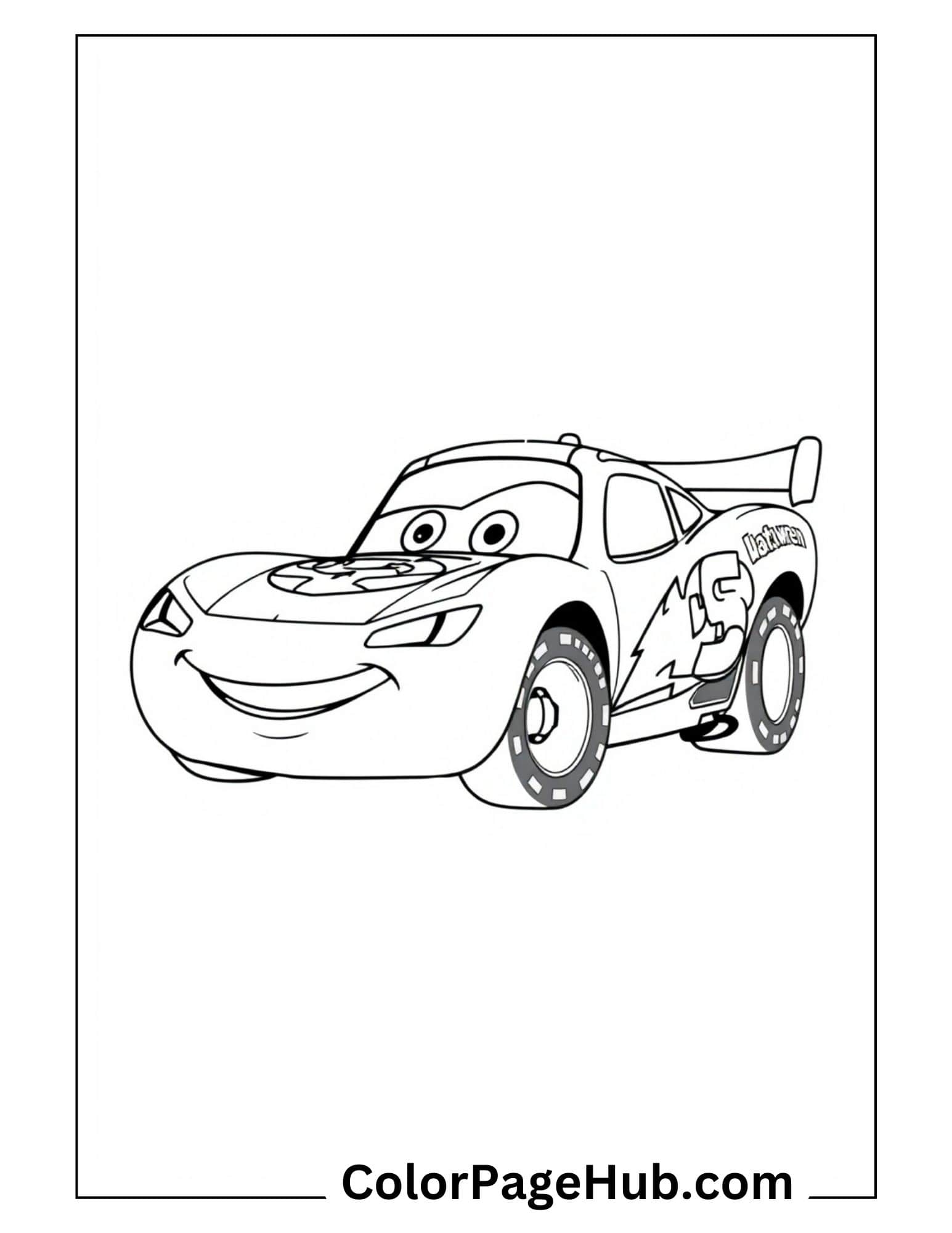 Lightning McQueen race car outline for kids' Lightning coloring pages - printable Cars movie character with number 95 and smile