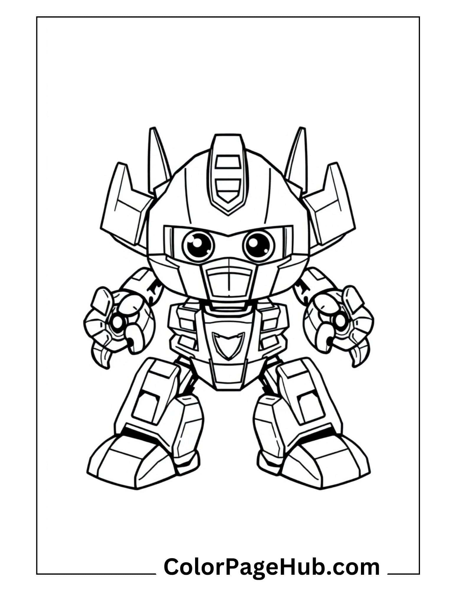 Cute chibi-style robot warrior with big eyes and battle stance - Transformers coloring pages for young fans of the animated series