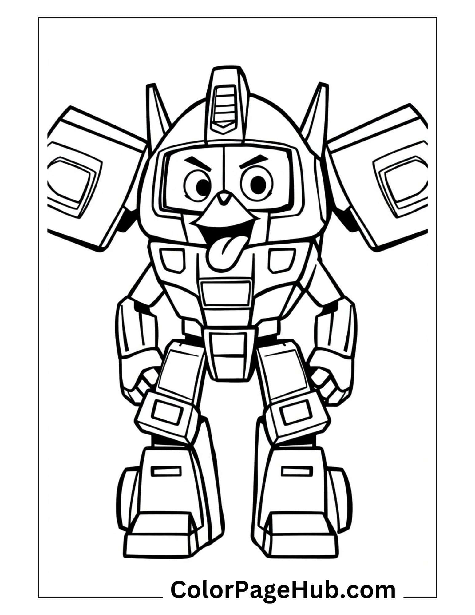 Playful Bumblebee Transformer with tongue out and mischievous expression - cute cartoon Transformers coloring pages for kids
