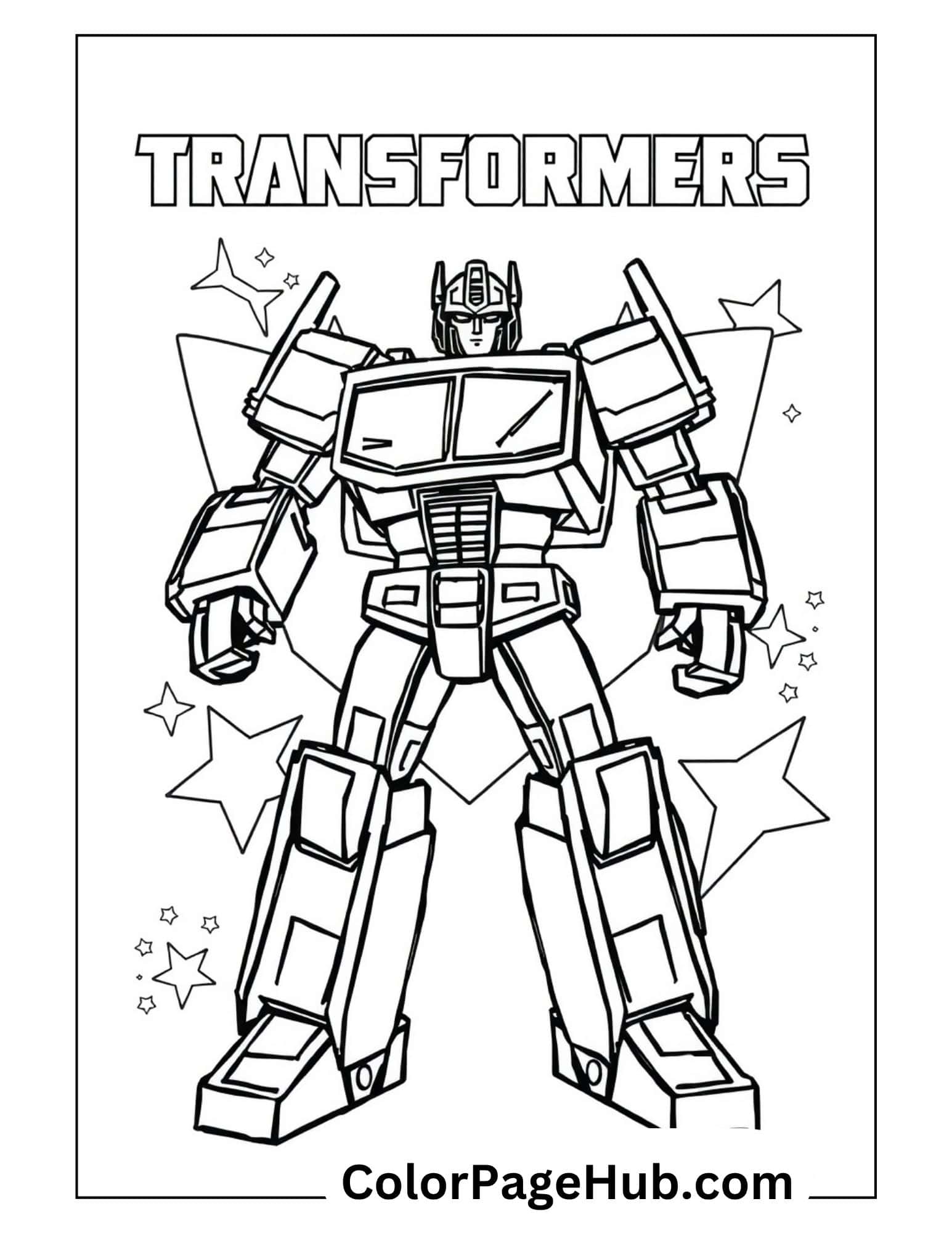 Official Optimus Prime with starry background and Transformers logo - premium Transformers coloring pages for robot action fans