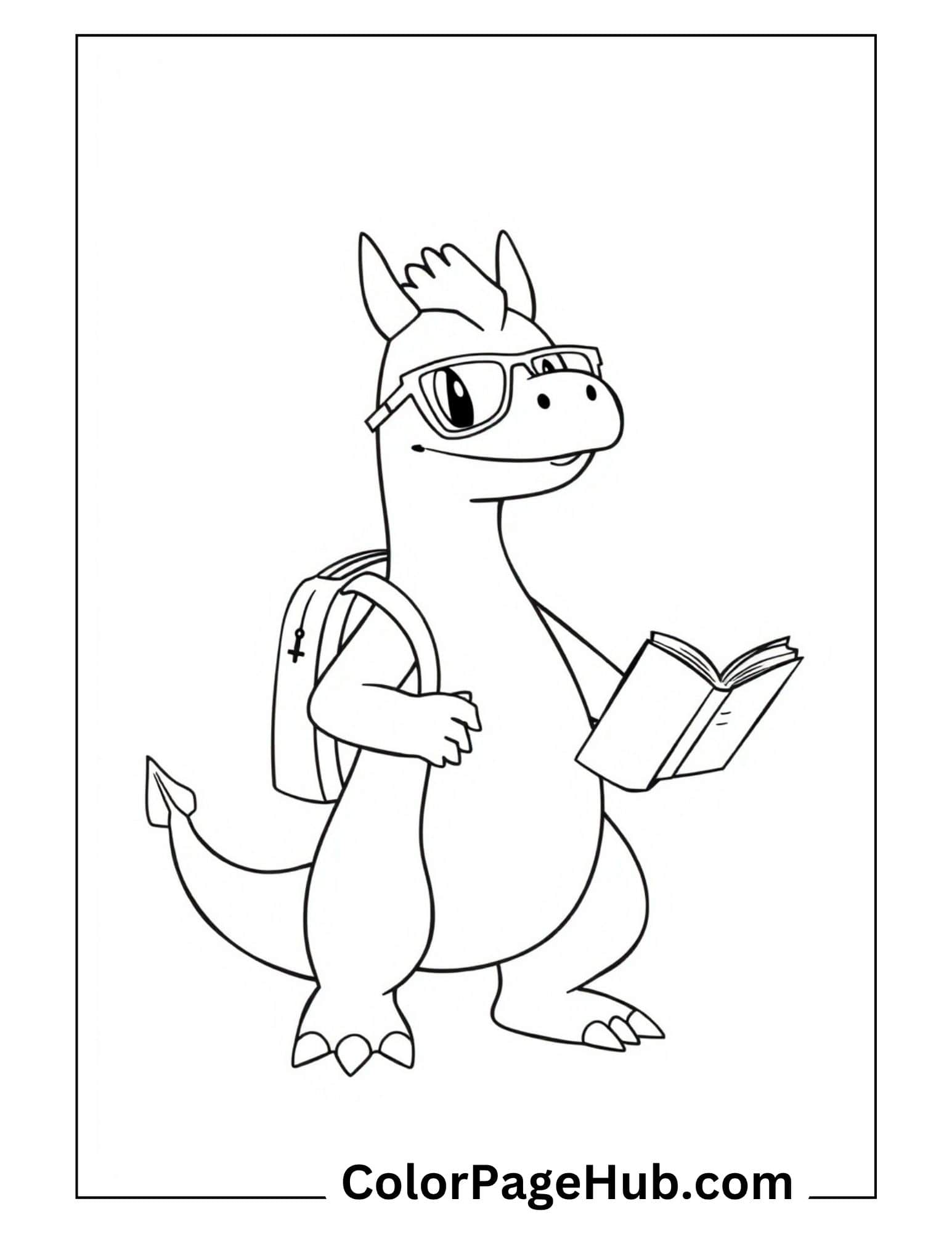 Smart Charizard student with glasses and book from Charizard coloring pages collection for kids to print and color