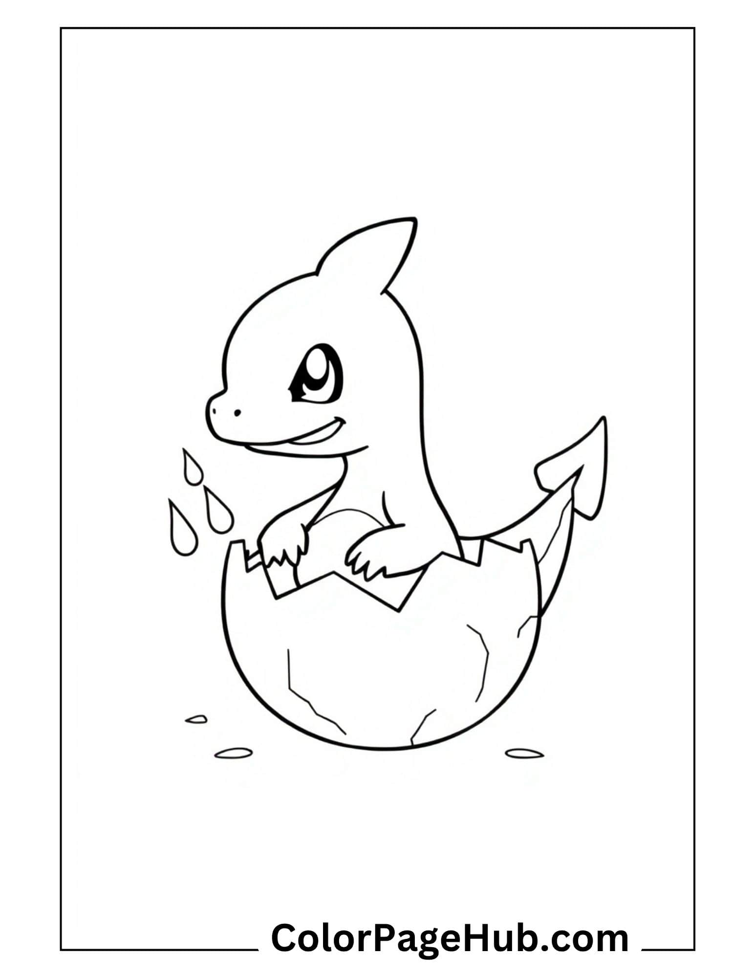 Baby Charmander from Charizard coloring pages - cute Pokemon hatching from egg with flame tail for kids
