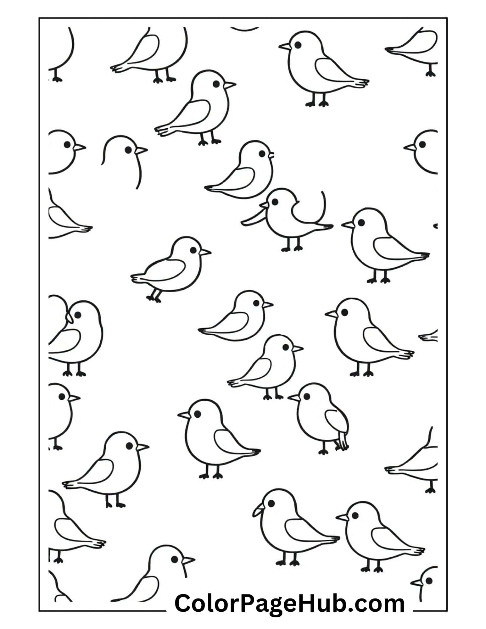 Bird coloring pages with cute little birds pattern featuring multiple simple birds - fun repeating design for kids