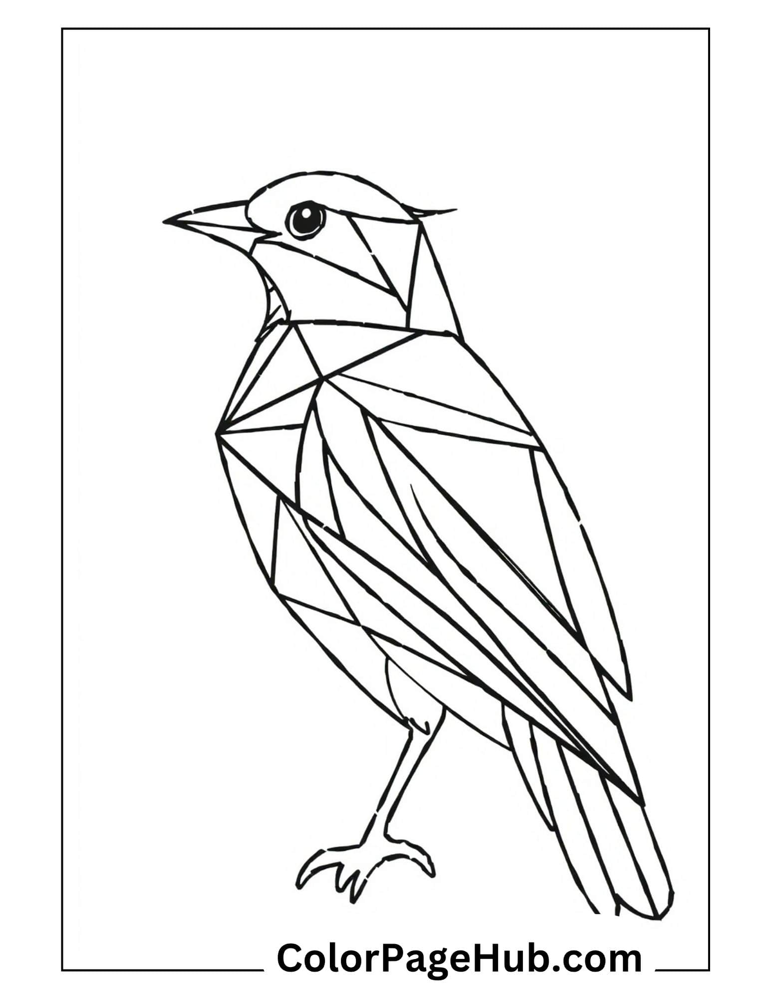 Bird coloring pages with modern geometric robin design featuring angular patterns - printable abstract bird artwork
